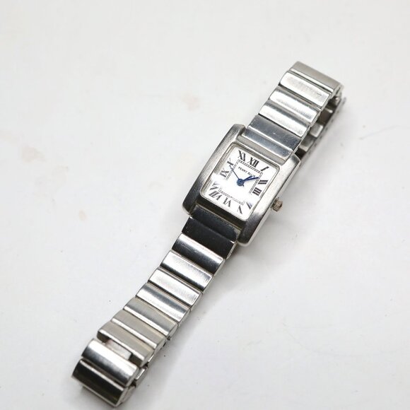 Perry Ellis Women's Silver Tone Roman Numeral Quartz Watch Small Rectangle Dress - Picture 10 of 13